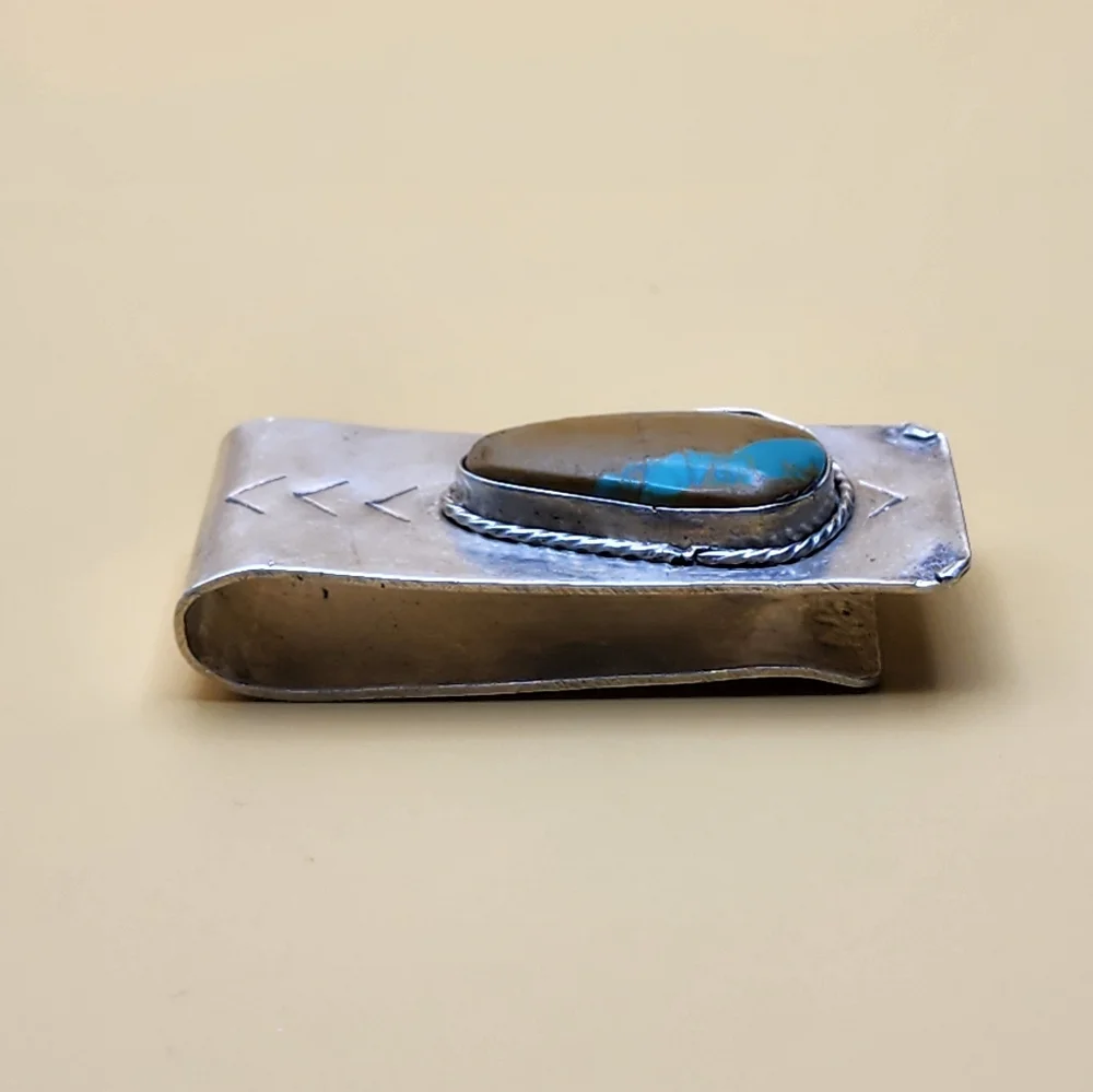 Native American Sterling and No. 8 Turquoise Money Clip - Picture 2 of 8